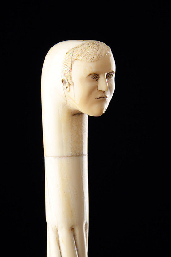 Rare American Sailors Scrimshaw Narwhal Tusk Walking Cane